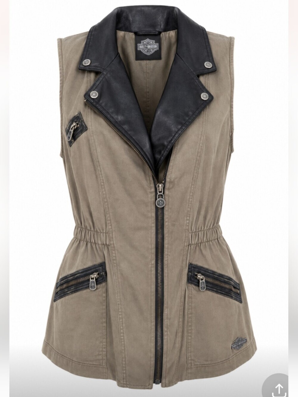 Harley Davidson women's green with leather accents asymmetrical vest size M